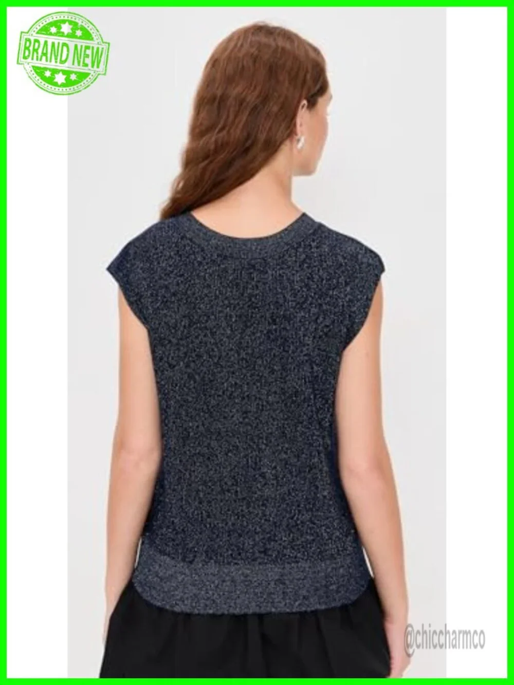 Metallic V-Neck Knit Sweater Vest Sleeveless